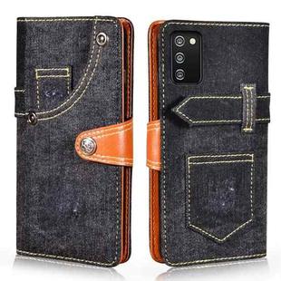 For Samsung Galaxy F02s Denim Horizontal Flip Leather Case with Holder & Card Slot & Wallet(Black)