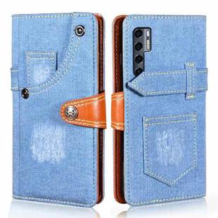 For TCL 20 Pro 5G Denim Horizontal Flip Leather Case with Holder & Card Slot & Wallet(Light Blue)