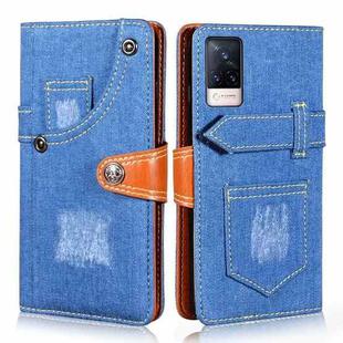 For vivo V21 5G / 4G Denim Horizontal Flip Leather Case with Holder & Card Slot & Wallet(Dark Blue)