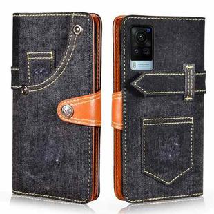For vivo X60 Curved Screen Version Denim Horizontal Flip Leather Case with Holder & Card Slot & Wallet(Black)