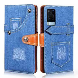 For vivo X60 Curved Screen Version Denim Horizontal Flip Leather Case with Holder & Card Slot & Wallet(Dark Blue)