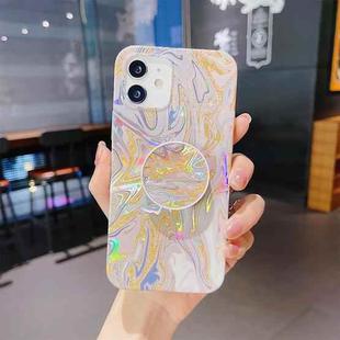 For iPhone 11 Laser Glitter Watercolor Pattern Shockproof Protective Case with Folding Holder (FD2)