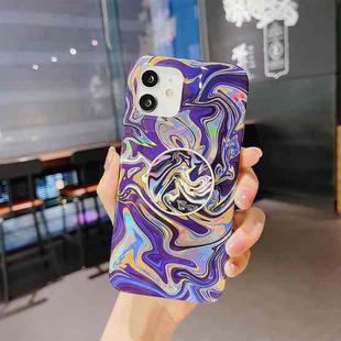 For iPhone 11 Laser Glitter Watercolor Pattern Shockproof Protective Case with Folding Holder (FD4)