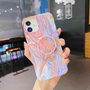 For iPhone 12 / 12 Pro Laser Glitter Watercolor Pattern Shockproof Protective Case with Folding Holder(FD1)