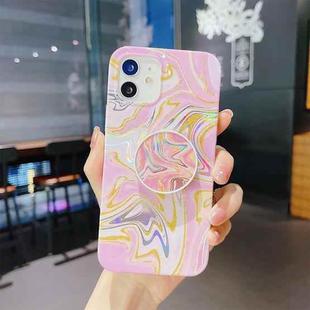 For iPhone 12 / 12 Pro Laser Glitter Watercolor Pattern Shockproof Protective Case with Folding Holder(FD5)