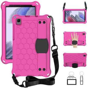 For Samsung Galaxy Tab A7 Lite 8.7 (2021) T220/T225 Honeycomb Design EVA + PC Four Corner Shockproof Protective Case with Strap(Rose Red+Black)