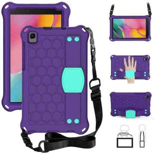For Samsung Galaxy Tab A 8.0 & S Pen (2019)P200/P205 Honeycomb Design EVA + PC Four Corner Shockproof Protective Case with Strap(Purple+Mint)
