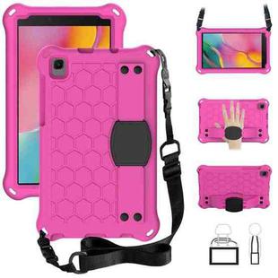 For Samsung Galaxy Tab A 8.0 & S Pen (2019)P200/P205 Honeycomb Design EVA + PC Four Corner Shockproof Protective Case with Strap(Rose Red+Black)