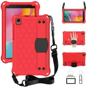 For Samsung Galaxy Tab A 8.0 & S Pen (2019)P200/P205 Honeycomb Design EVA + PC Four Corner Shockproof Protective Case with Strap(Red+Black)