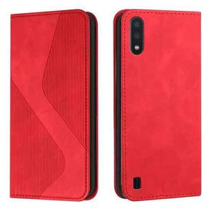 For Samsung Galaxy A10 / M10 Skin Feel Magnetic S-type Solid Color Horizontal Flip Leather Case with Holder & Card Slot & Wallet(Red)