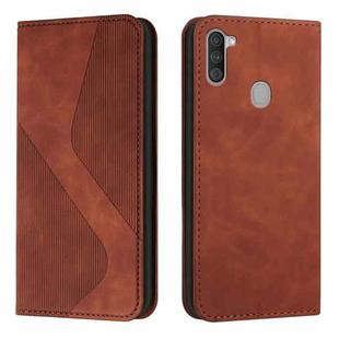For Samsung Galaxy A11 / M11 Skin Feel Magnetic S-type Solid Color Horizontal Flip Leather Case with Holder & Card Slot & Wallet(Brown)