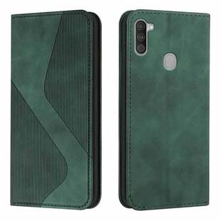 For Samsung Galaxy A11 / M11 Skin Feel Magnetic S-type Solid Color Horizontal Flip Leather Case with Holder & Card Slot & Wallet(Green)