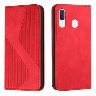 For Samsung Galaxy A20 / A30 Skin Feel Magnetic S-type Solid Color Horizontal Flip Leather Case with Holder & Card Slot & Wallet(Red)