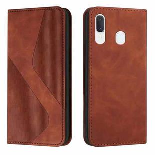 For Samsung Galaxy A20 / A30 Skin Feel Magnetic S-type Solid Color Horizontal Flip Leather Case with Holder & Card Slot & Wallet(Brown)