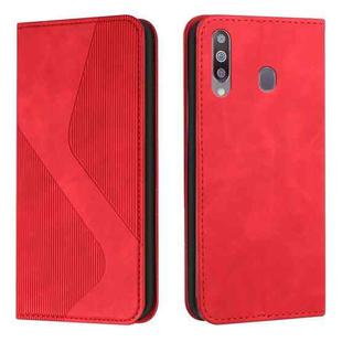 For Samsung Galaxy A20s Skin Feel Magnetic S-type Solid Color Horizontal Flip Leather Case with Holder & Card Slot & Wallet(Red)
