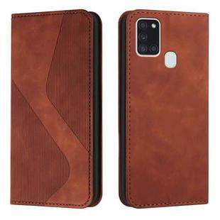 For Samsung Galaxy A21s Skin Feel Magnetic S-type Solid Color Horizontal Flip Leather Case with Holder & Card Slot & Wallet(Brown)