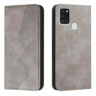 For Samsung Galaxy A21s Skin Feel Magnetic S-type Solid Color Horizontal Flip Leather Case with Holder & Card Slot & Wallet(Grey)