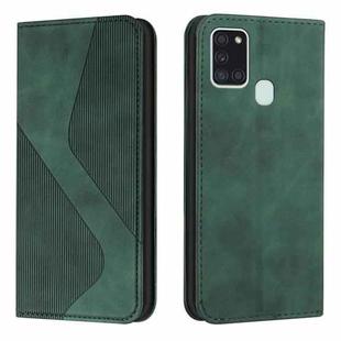 For Samsung Galaxy A21s Skin Feel Magnetic S-type Solid Color Horizontal Flip Leather Case with Holder & Card Slot & Wallet(Green)