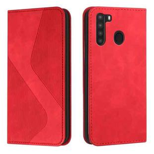 For Samsung Galaxy A21 US Version Skin Feel Magnetic S-type Solid Color Horizontal Flip Leather Case with Holder & Card Slot & Wallet(Red)