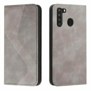 For Samsung Galaxy A21 US Version Skin Feel Magnetic S-type Solid Color Horizontal Flip Leather Case with Holder & Card Slot & Wallet(Grey)