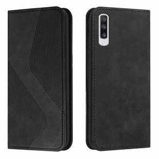 For Samsung Galaxy A50 / A30s / A50s Skin Feel Magnetic S-type Solid Color Horizontal Flip Leather Case with Holder & Card Slot & Wallet(Black)