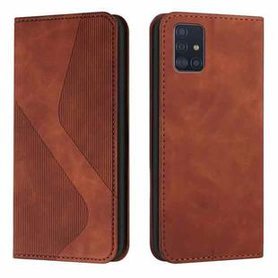 For Samsung Galaxy A51 4G Skin Feel Magnetic S-type Solid Color Horizontal Flip Leather Case with Holder & Card Slot & Wallet(Brown)