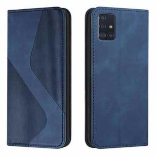 For Samsung Galaxy A51 5G Skin Feel Magnetic S-type Solid Color Horizontal Flip Leather Case with Holder & Card Slot & Wallet(Blue)