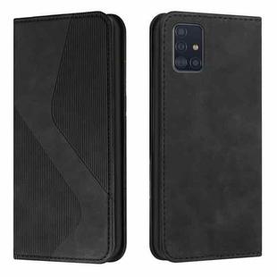 For Samsung Galaxy A51 5G Skin Feel Magnetic S-type Solid Color Horizontal Flip Leather Case with Holder & Card Slot & Wallet(Black)