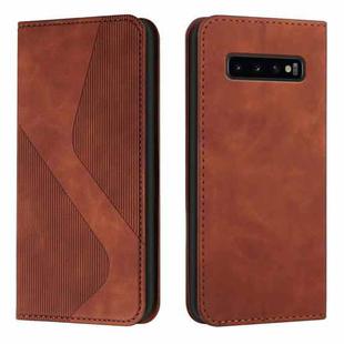 For Samsung Galaxy S10 Skin Feel Magnetic S-type Solid Color Horizontal Flip Leather Case with Holder & Card Slot & Wallet(Brown)
