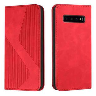 For Samsung Galaxy S10+ Skin Feel Magnetic S-type Solid Color Horizontal Flip Leather Case with Holder & Card Slot & Wallet(Red)