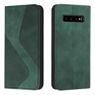 For Samsung Galaxy S10+ Skin Feel Magnetic S-type Solid Color Horizontal Flip Leather Case with Holder & Card Slot & Wallet(Green)