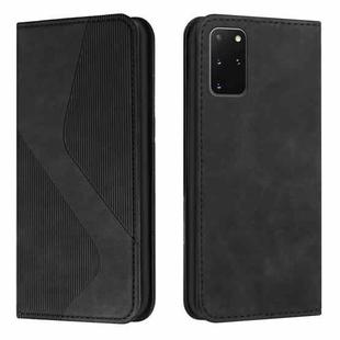 For Samsung Galaxy S20+ Skin Feel Magnetic S-type Solid Color Horizontal Flip Leather Case with Holder & Card Slot & Wallet(Black)