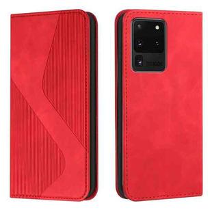 For Samsung Galaxy S20 Ultra Skin Feel Magnetic S-type Solid Color Horizontal Flip Leather Case with Holder & Card Slot & Wallet(Red)