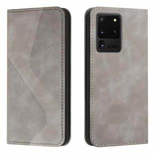 For Samsung Galaxy S20 Ultra Skin Feel Magnetic S-type Solid Color Horizontal Flip Leather Case with Holder & Card Slot & Wallet(Grey)