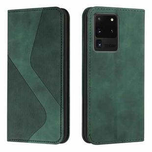 For Samsung Galaxy S20 Ultra Skin Feel Magnetic S-type Solid Color Horizontal Flip Leather Case with Holder & Card Slot & Wallet(Green)