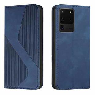 For Samsung Galaxy S20 Ultra Skin Feel Magnetic S-type Solid Color Horizontal Flip Leather Case with Holder & Card Slot & Wallet(Blue)