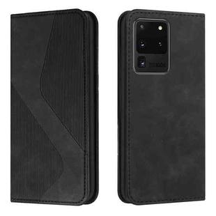 For Samsung Galaxy S20 Ultra Skin Feel Magnetic S-type Solid Color Horizontal Flip Leather Case with Holder & Card Slot & Wallet(Black)