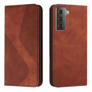 For Samsung Galaxy S21 FE 5G Skin Feel Magnetic S-type Solid Color Horizontal Flip Leather Case with Holder & Card Slot & Wallet(Brown)