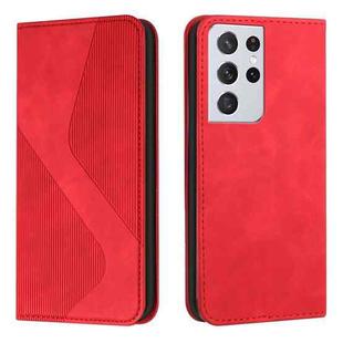 For Samsung Galaxy S21 Ultra 5G Skin Feel Magnetic S-type Solid Color Horizontal Flip Leather Case with Holder & Card Slot & Wallet(Red)