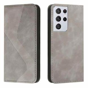 For Samsung Galaxy S21 Ultra 5G Skin Feel Magnetic S-type Solid Color Horizontal Flip Leather Case with Holder & Card Slot & Wallet(Grey)