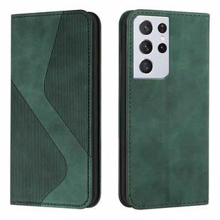 For Samsung Galaxy S21 Ultra 5G Skin Feel Magnetic S-type Solid Color Horizontal Flip Leather Case with Holder & Card Slot & Wallet(Green)
