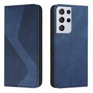 For Samsung Galaxy S21 Ultra 5G Skin Feel Magnetic S-type Solid Color Horizontal Flip Leather Case with Holder & Card Slot & Wallet(Blue)