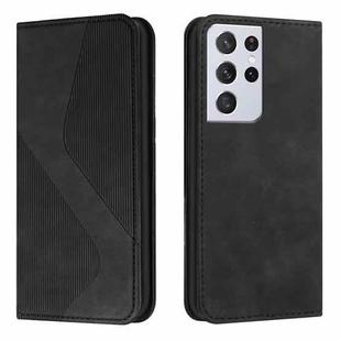 For Samsung Galaxy S21 Ultra 5G Skin Feel Magnetic S-type Solid Color Horizontal Flip Leather Case with Holder & Card Slot & Wallet(Black)