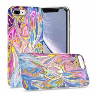 Laser Glitter Watercolor Pattern Shockproof Protective Case with Ring Holder For iPhone 8 Plus / 7 Plus(FD1)