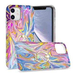 For iPhone 11 Laser Glitter Watercolor Pattern Shockproof Protective Case with Ring Holder (FD1)