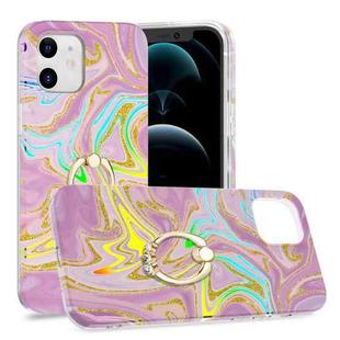 For iPhone 12 mini Laser Glitter Watercolor Pattern Shockproof Protective Case with Ring Holder (FD5)