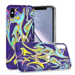 For iPhone XS Max Laser Glitter Watercolor Pattern Shockproof Protective Case with Ring Holder(FD3)