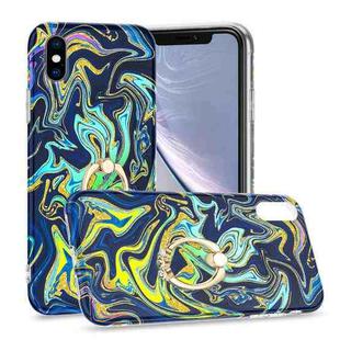 For iPhone XS Max Laser Glitter Watercolor Pattern Shockproof Protective Case with Ring Holder(FD4)