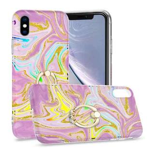 For iPhone XS Max Laser Glitter Watercolor Pattern Shockproof Protective Case with Ring Holder(FD5)
