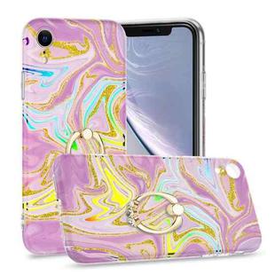 For iPhone XR Laser Glitter Watercolor Pattern Shockproof Protective Case with Ring Holder(FD5)